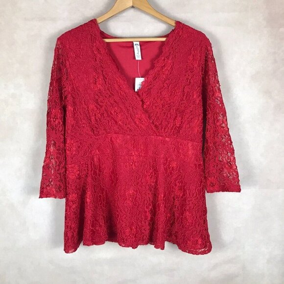American Rag Plus Size Red Lace Surplice Top NWT 1X - Picture 3 of 6